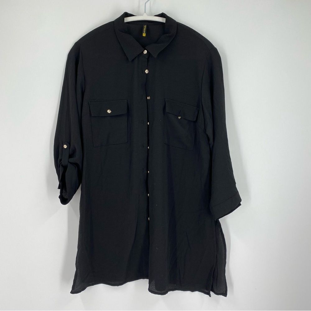 Southland Black Button Front Long Sleeve Mini Dress size S
